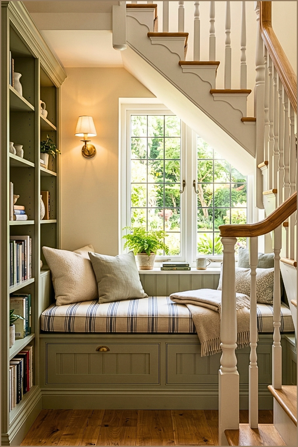Cottage-Inspired Staircase Window Seat