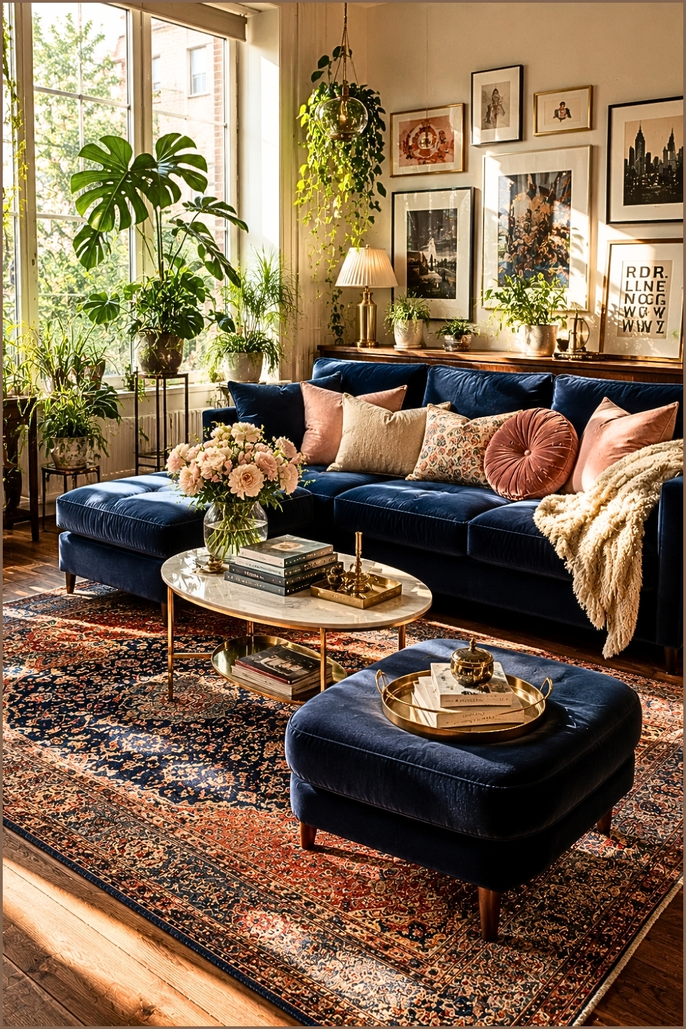 Cozy Apartment with Navy Blue Sofa