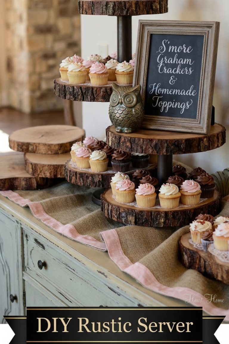 DIY Rustic Cupcake Stand Using Wood Slices