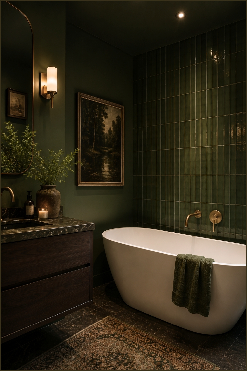 Dark Forest Green Bathtub Retreat