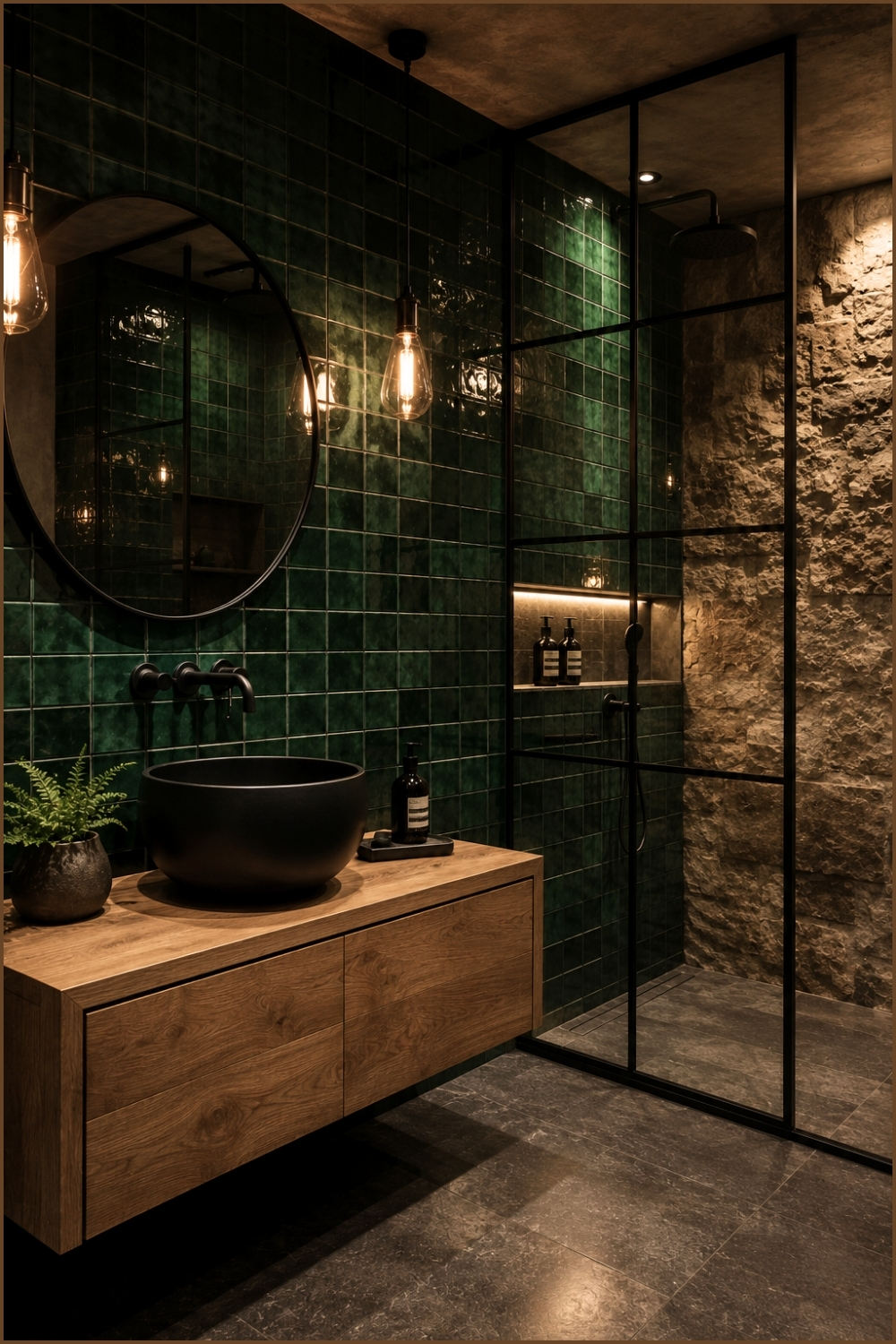 Dark Green Industrial Bathroom