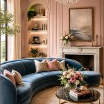 Dusty Blue Sofa with Blush Accent Walls