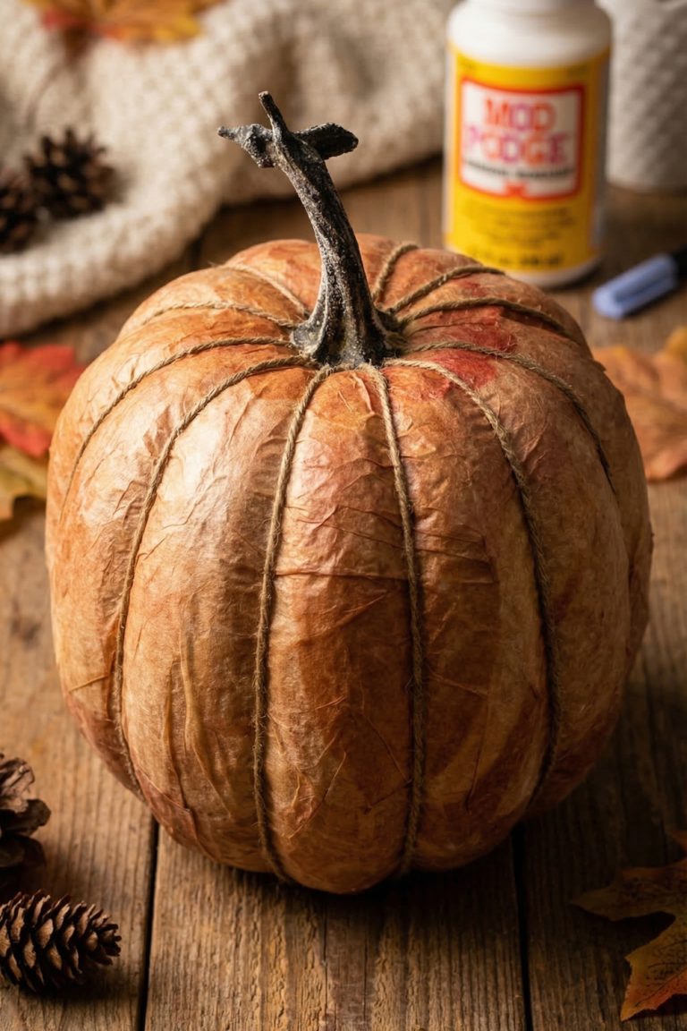 Easy Decoupaged Pumpkin Using Coffee Filters
