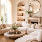 Elegant Cream Living Room with Built-In Shelving