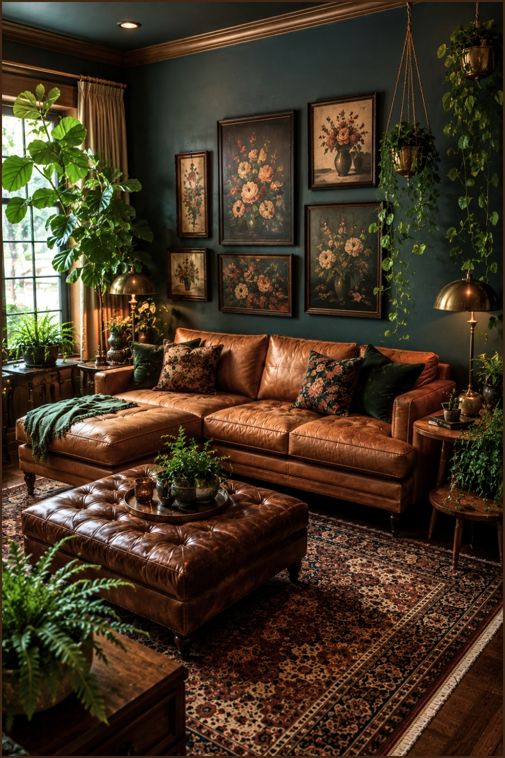 Embrace Deep Teal Walls to Enrich Vintage Cozy Living Room Design