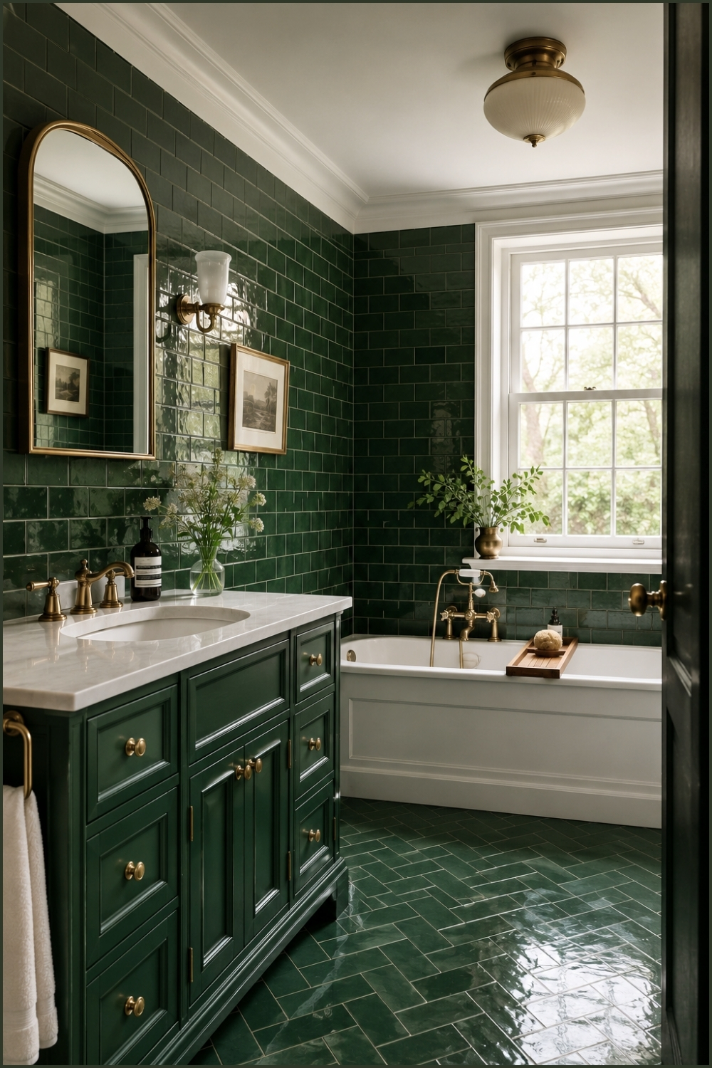 Emerald Green Subway Tile Bathroom