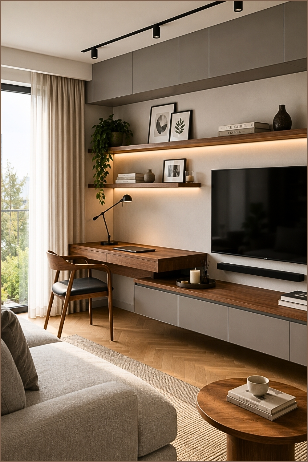 Floating Desk Entertainment Wall Workspace