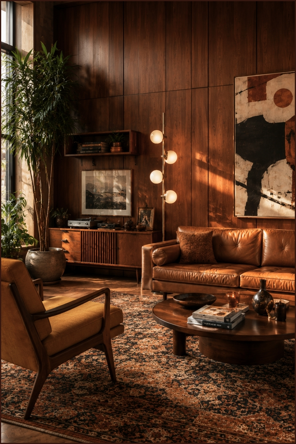 Incorporate Sculptural Floor Lamp to Enhance Vintage Cozy Ambiance