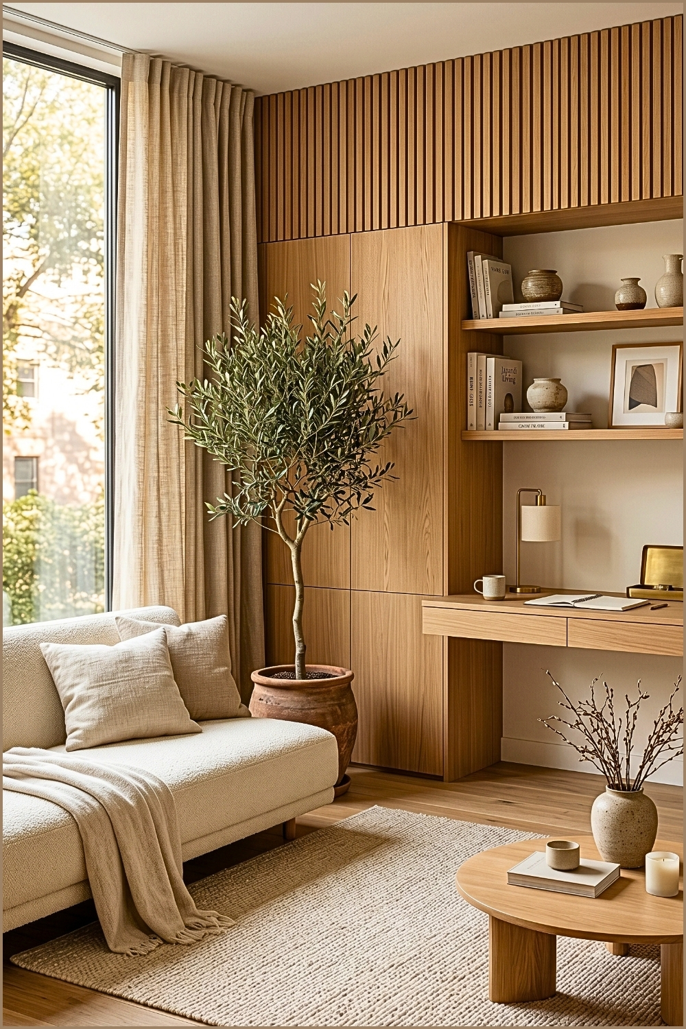 Japandi Living Room Workspace