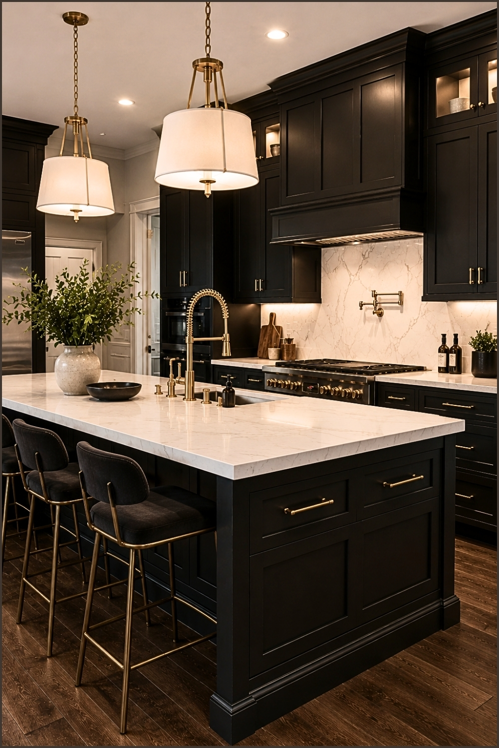 Luxury Black Kitchen With Gold Accents