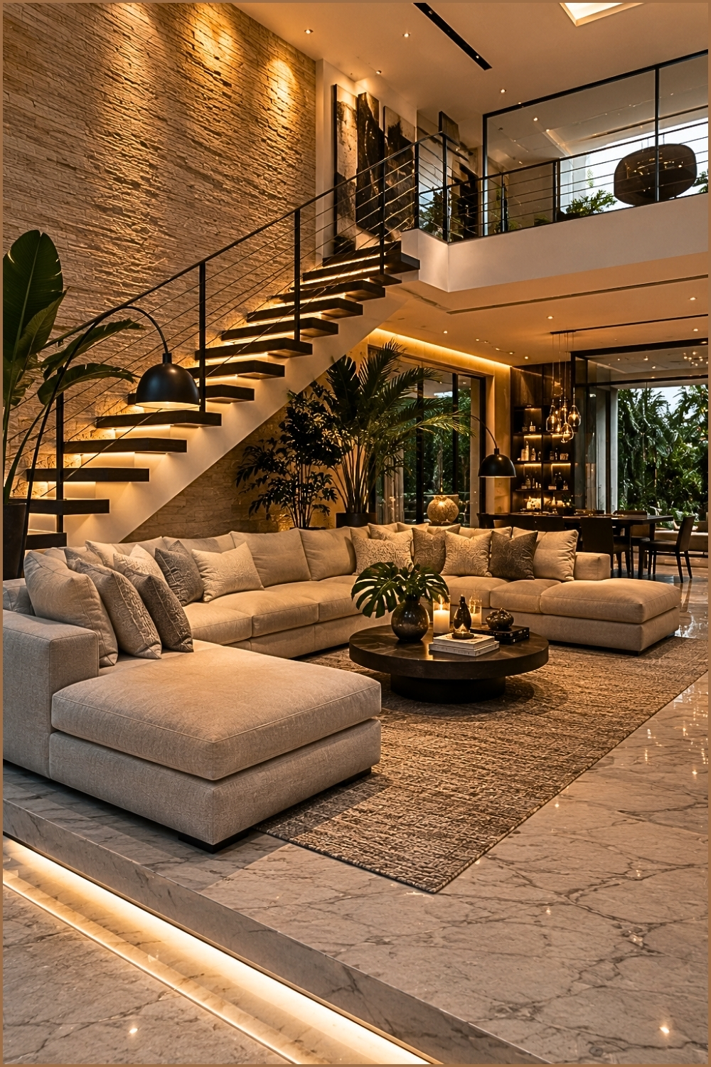 Luxury Living Room Integrated With Staircase