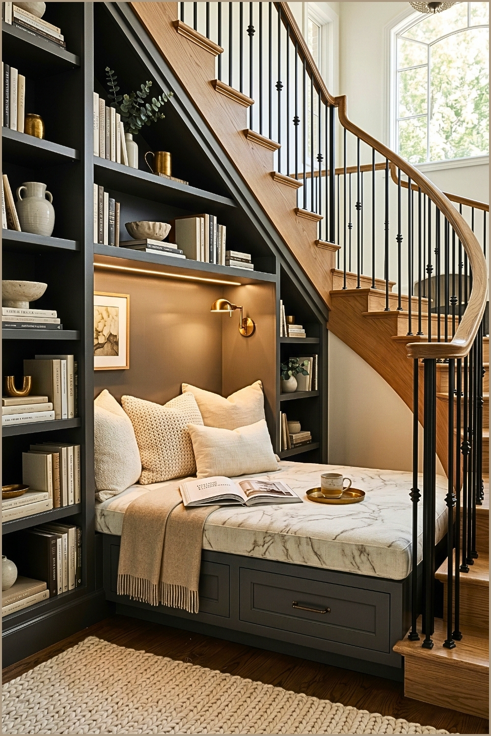 Luxury Reading Nook Beneath Stairs