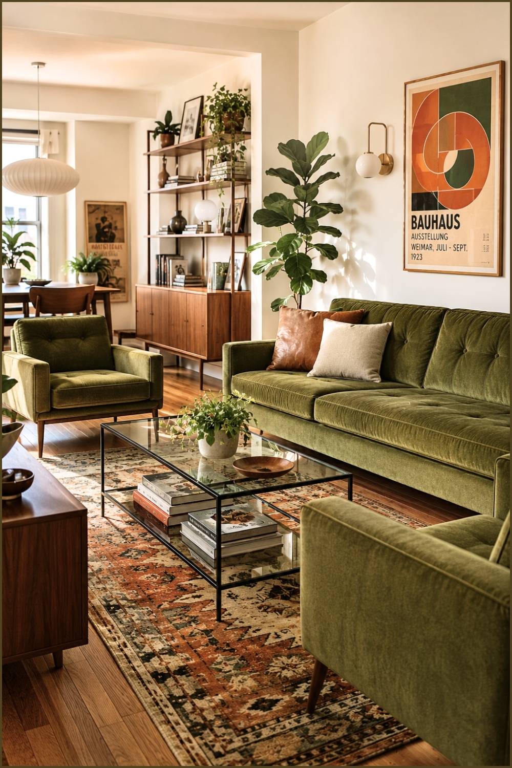 Mid-Century Modern Green Sofa Living Room