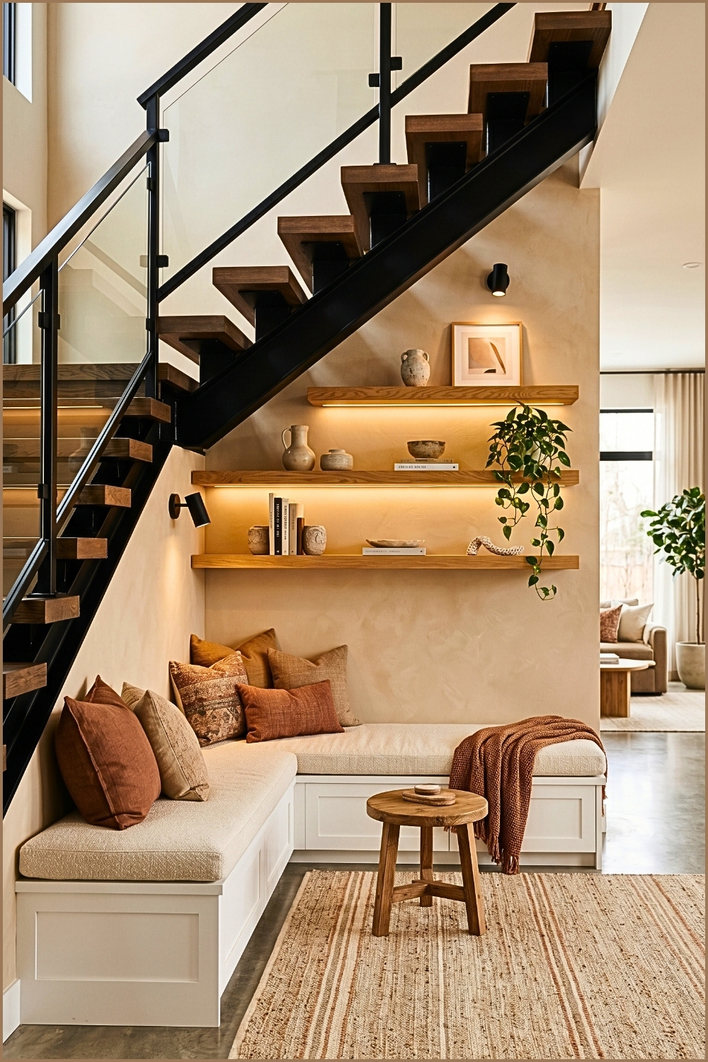 Modern Floating Shelf Stair Nook