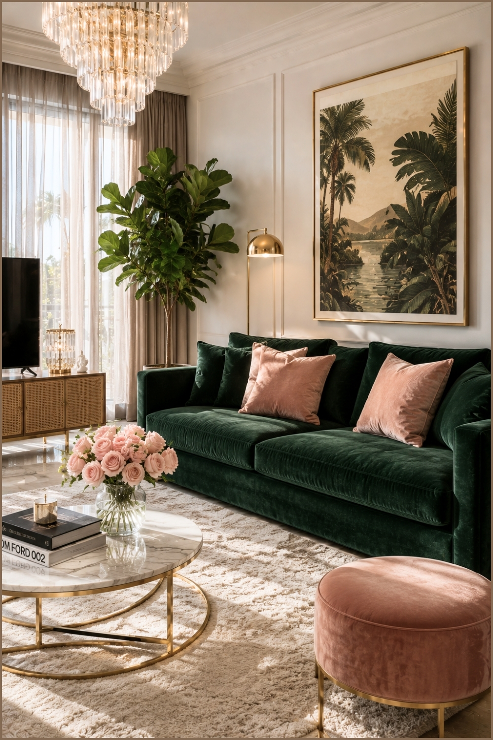 Modern Glam Green Sofa Living Room