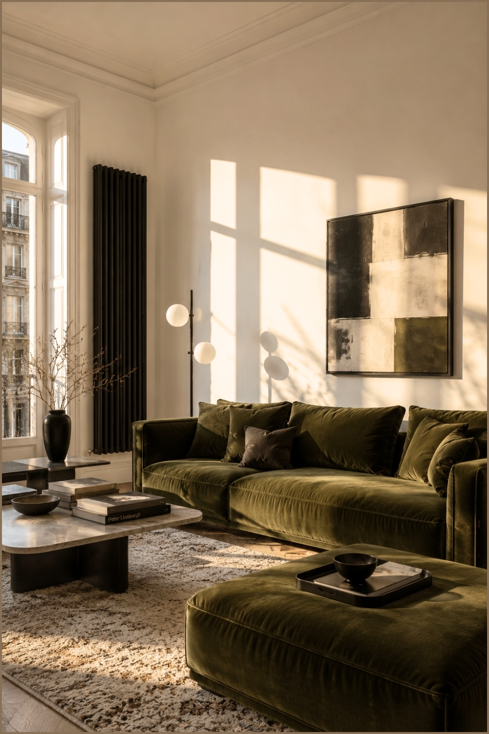 Modern Green Sofa with Dramatic Sunlight