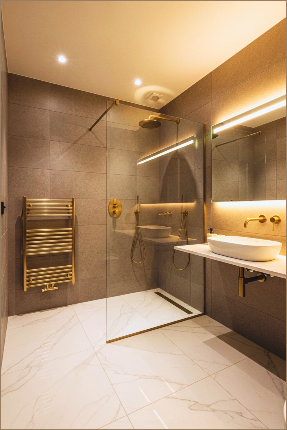 Modern Luxury Bathroom Interior, Grey Stone Tiles