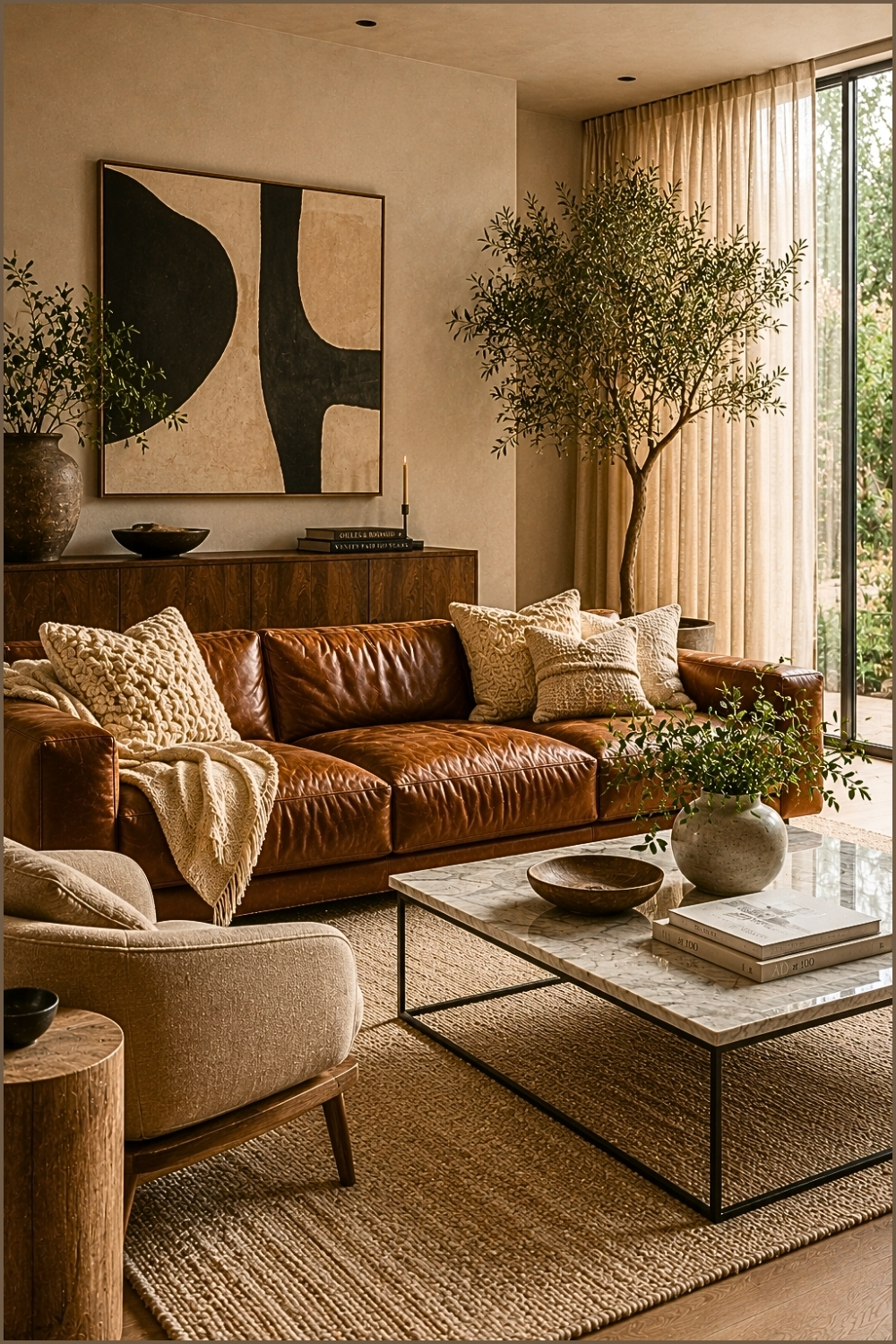 Modern Organic Leather Sofa Living Room