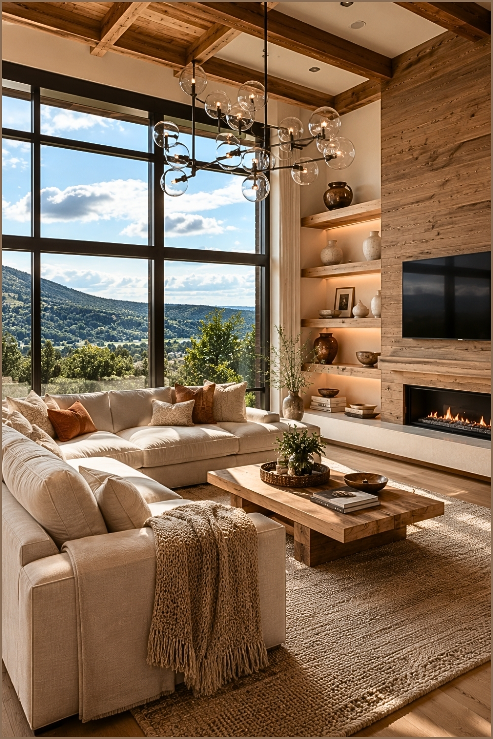 Modern Rustic Living Room with Scenic View