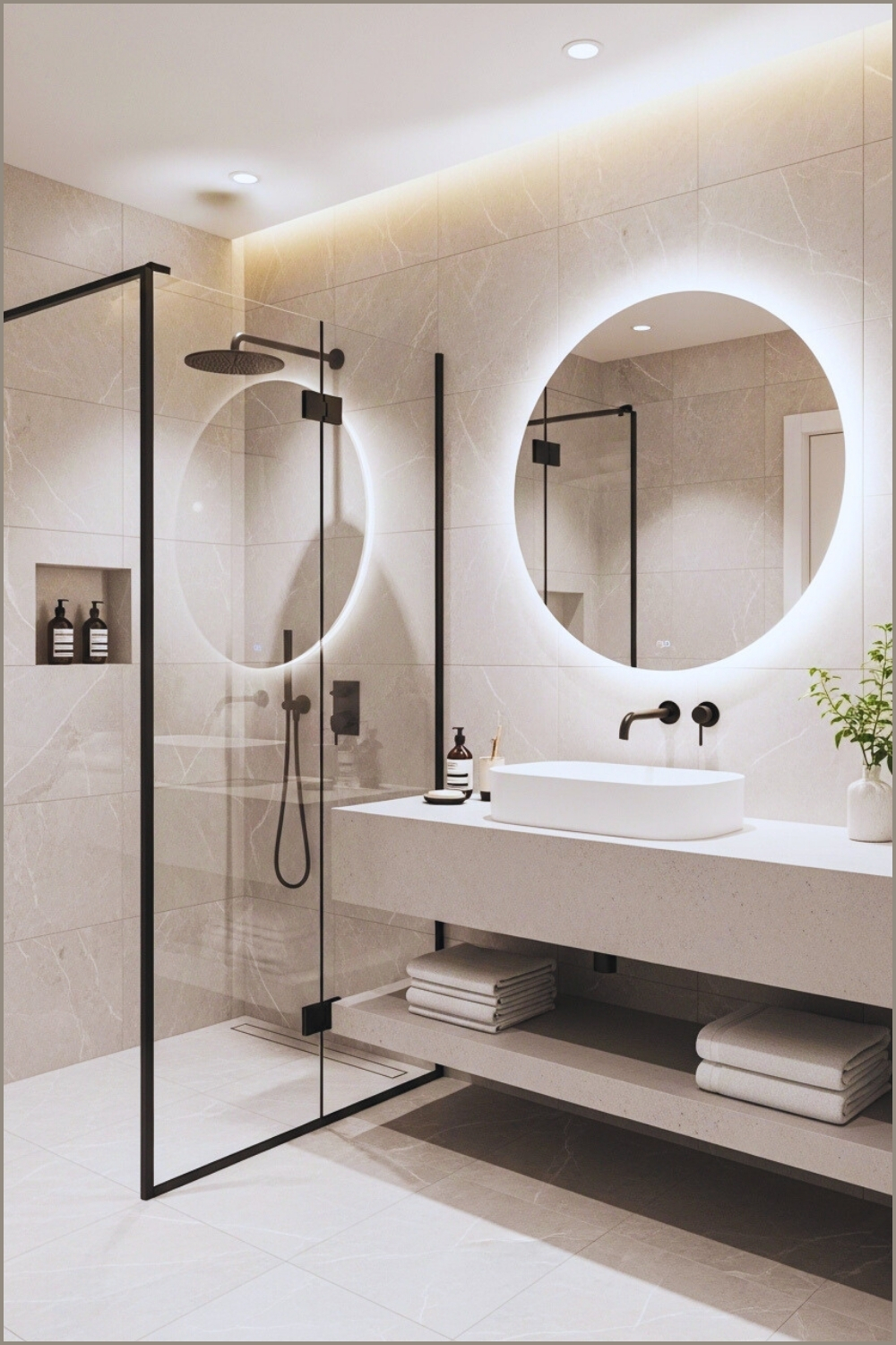 Modern Spa Bathroom Interior Soft Grey Marble Wall Tiles