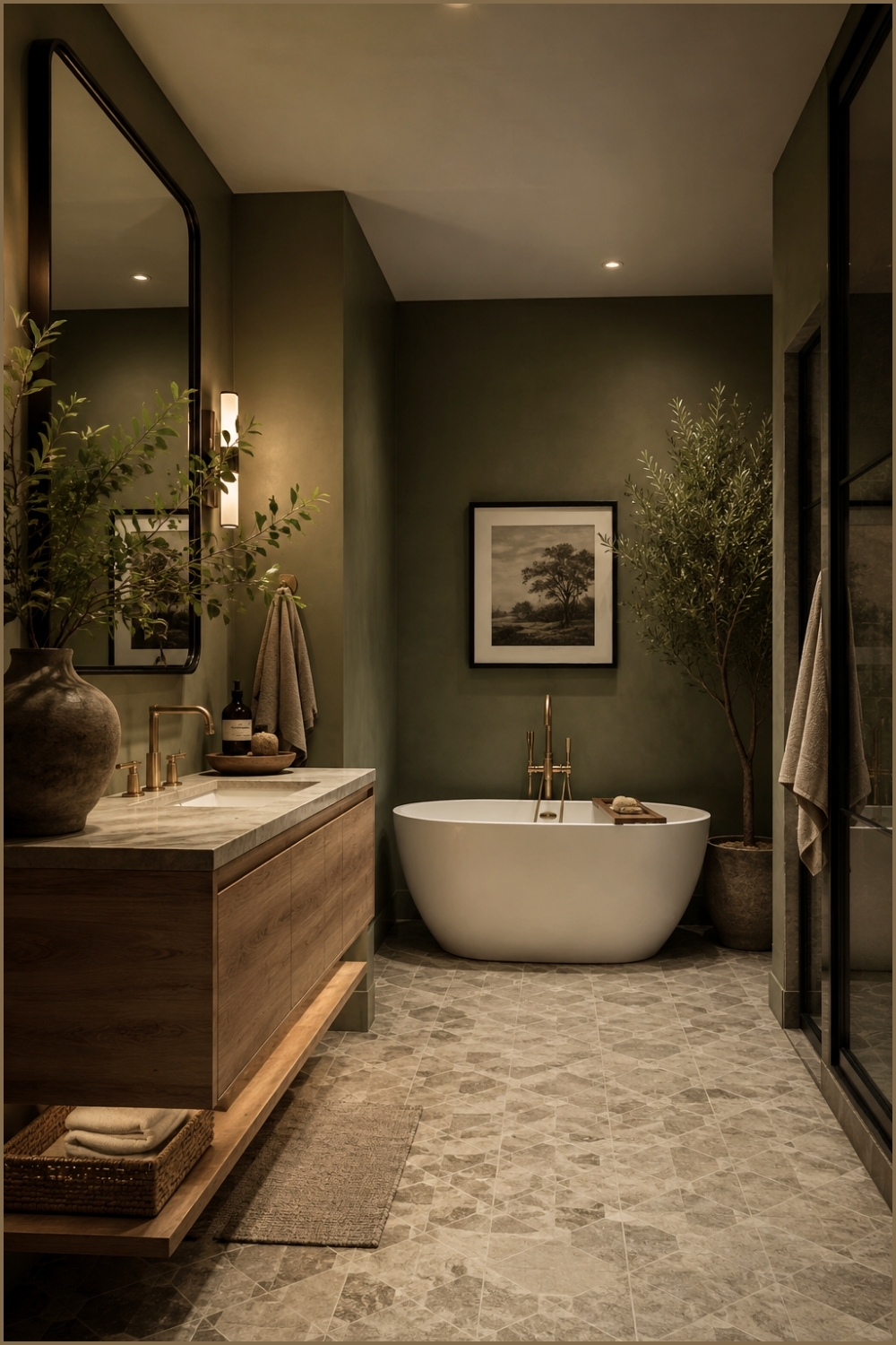 Moody Olive Green Spa Bathroom
