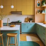 Mustard Yellow and Peach Color Block Kitchen