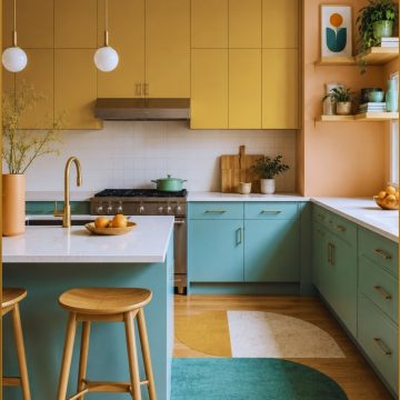 Mustard Yellow and Peach Color Block Kitchen