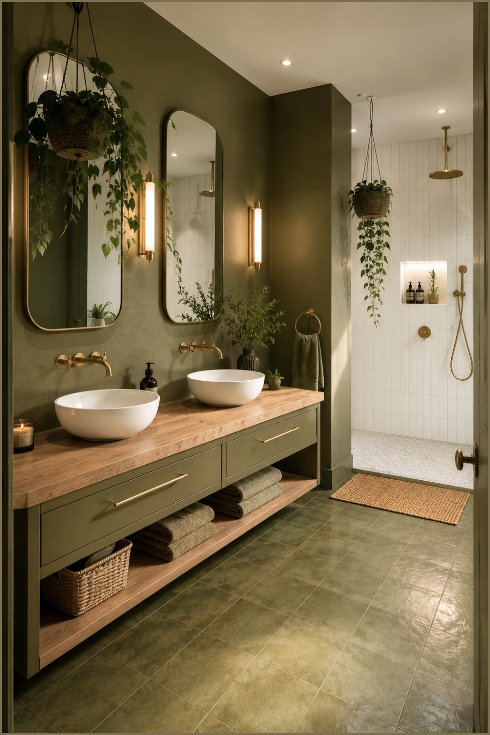 Olive Green Double Vanity Bathroom