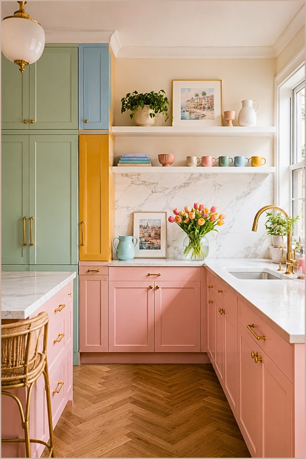 Pastel Color Block Apartment Kitchen