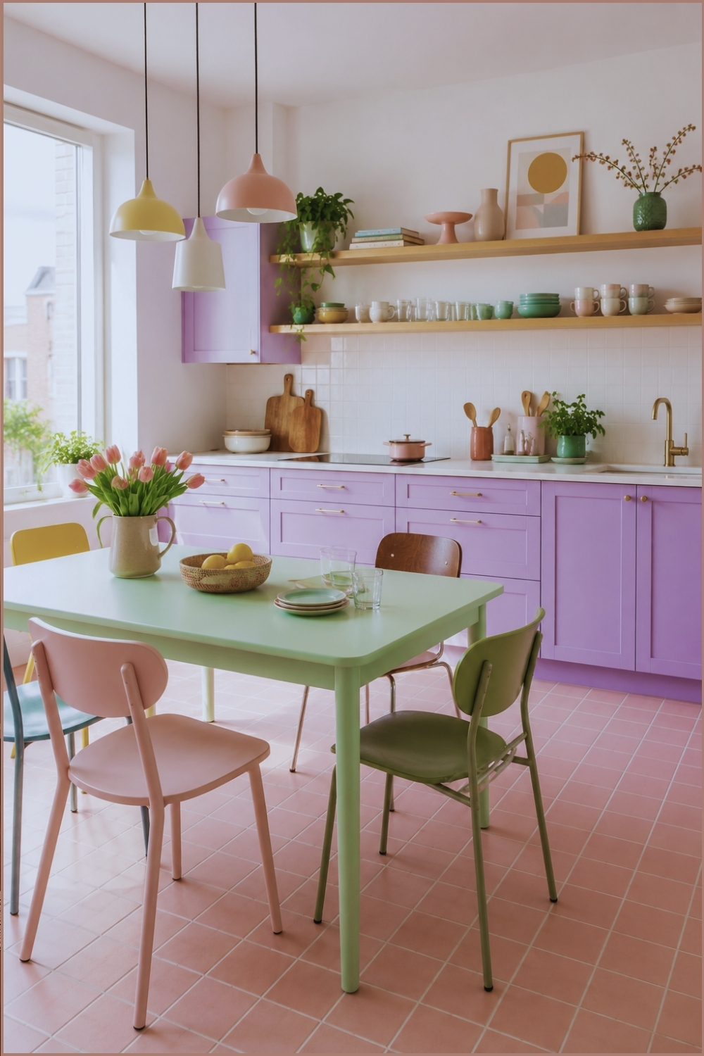 Pastel Lavender and Mint Colorful Kitchen