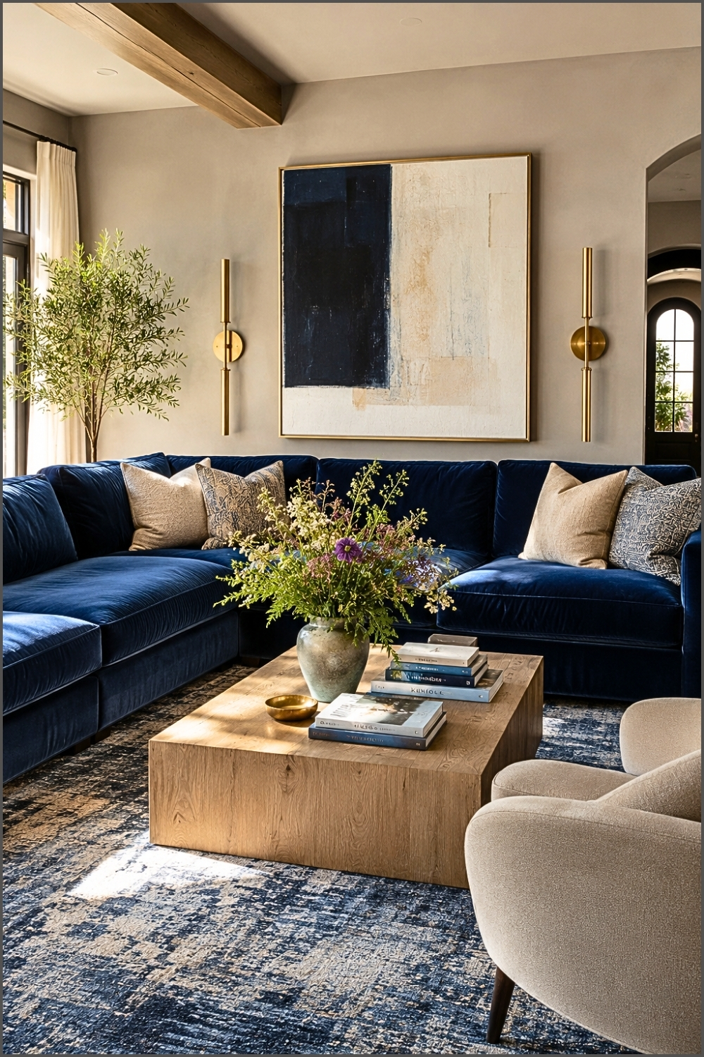 Royal Blue Velvet Sectional Living Room