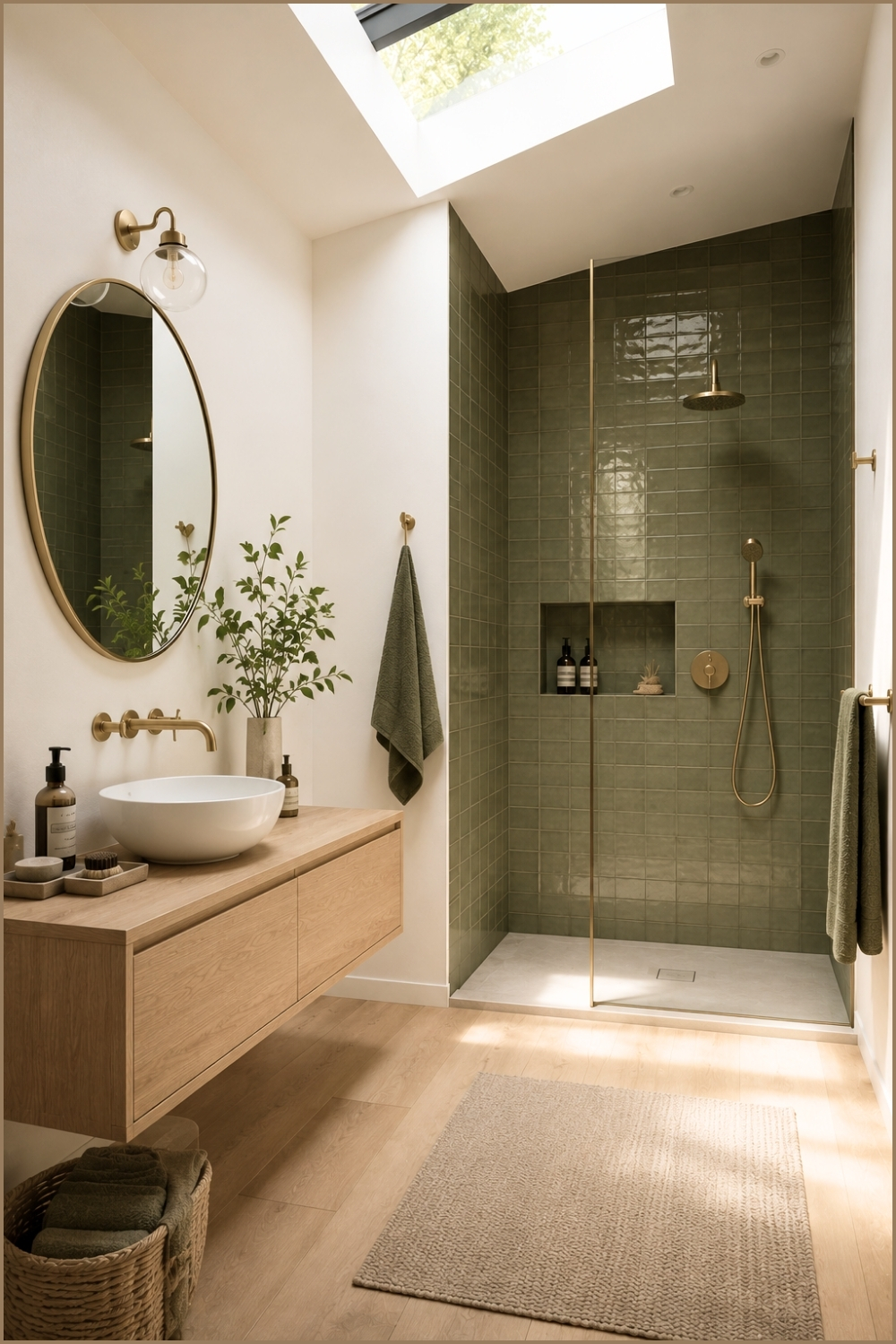 Scandinavian Green Tile Bathroom