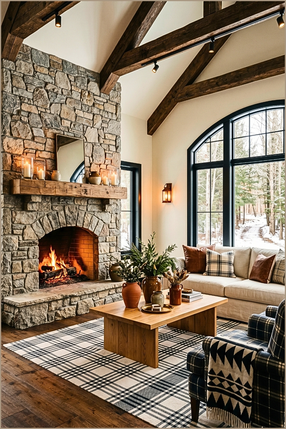 Stone Fireplace Rustic Living Room
