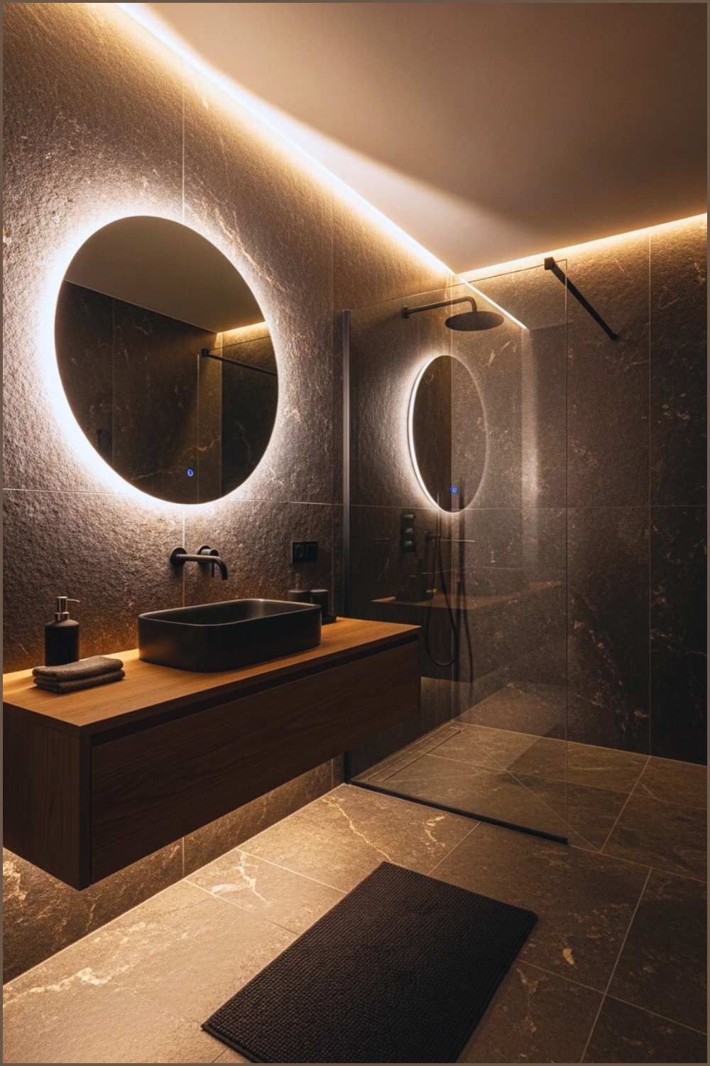 Ultra Modern Luxury Bathroom Dark Stone Walls