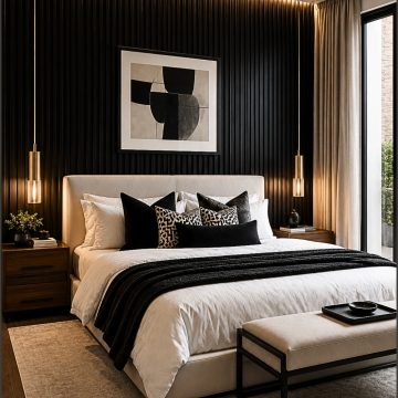 Vertical Panel Black Feature Wall Bedroom
