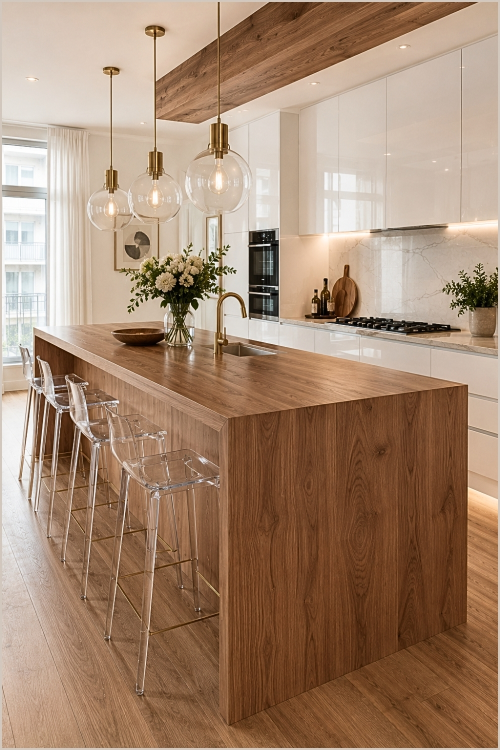 Warm Minimalist Wood Kitchen Island
