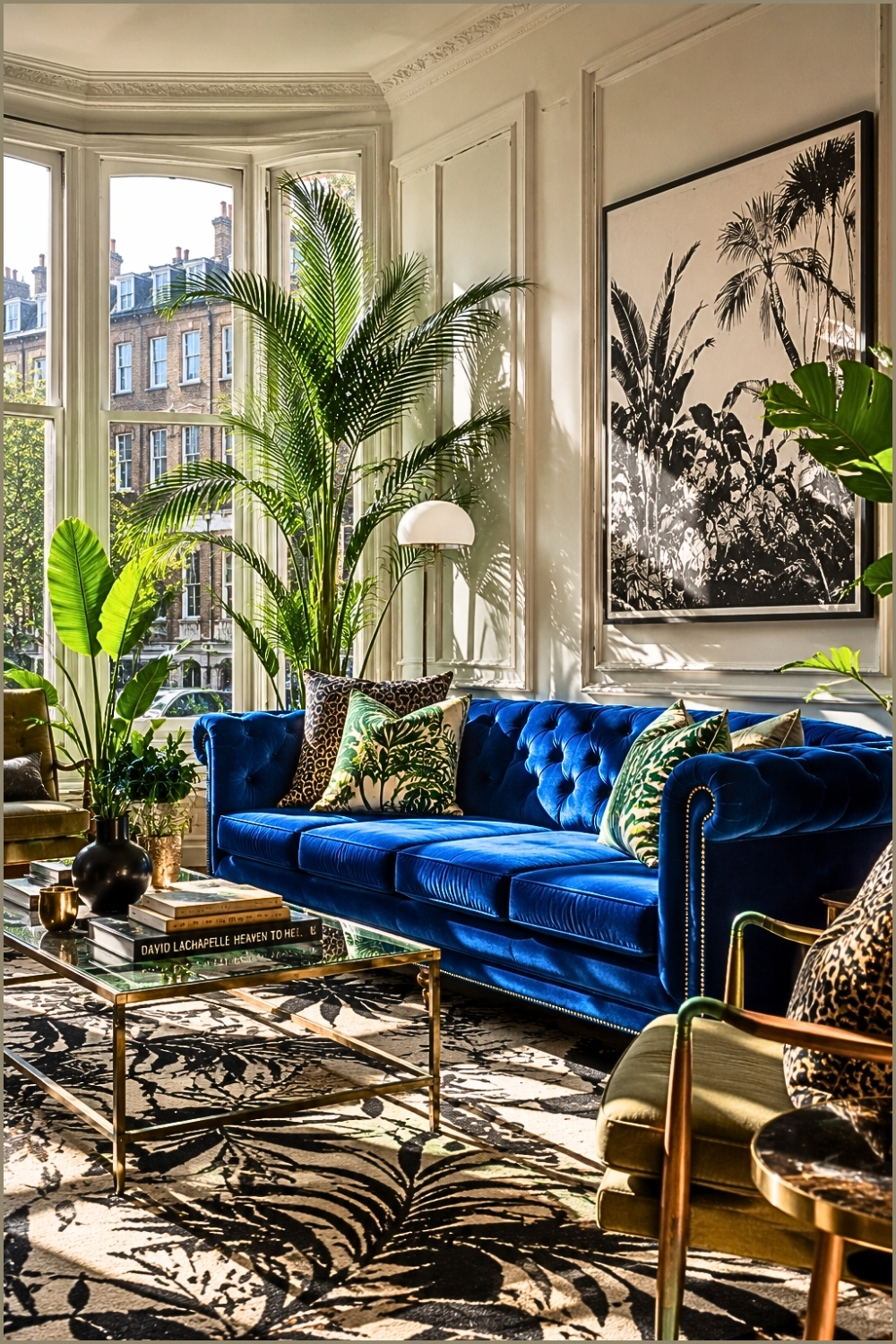 Botanical Blue Velvet Living Room