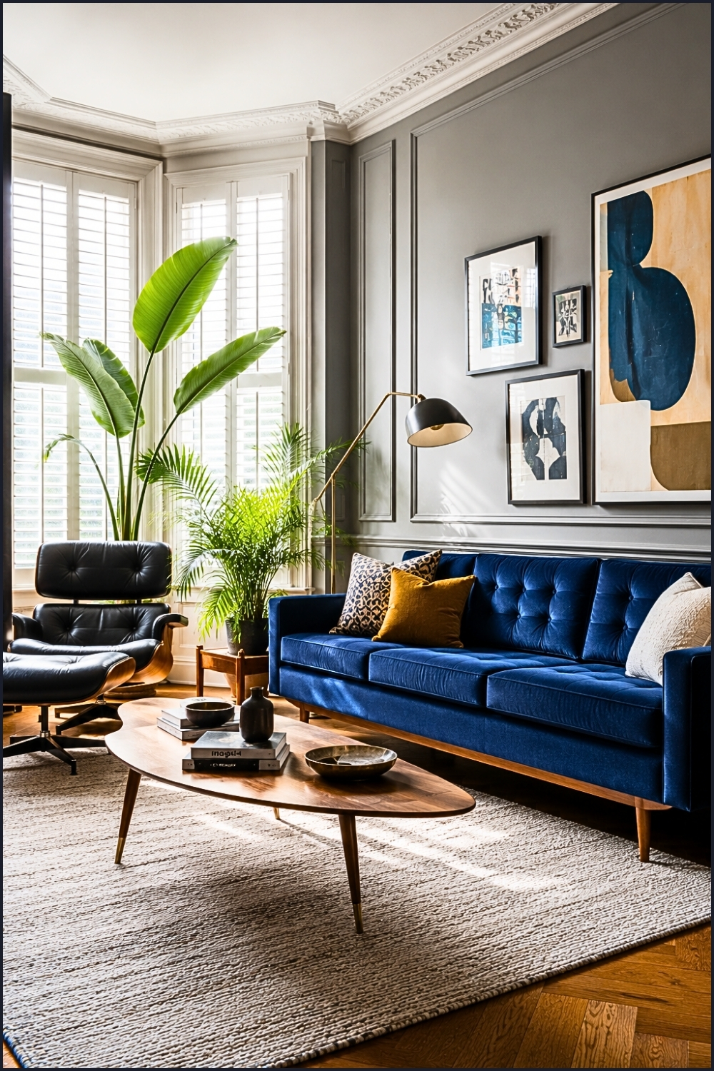 Bright Blue Mid-Century Apartment Living Room
