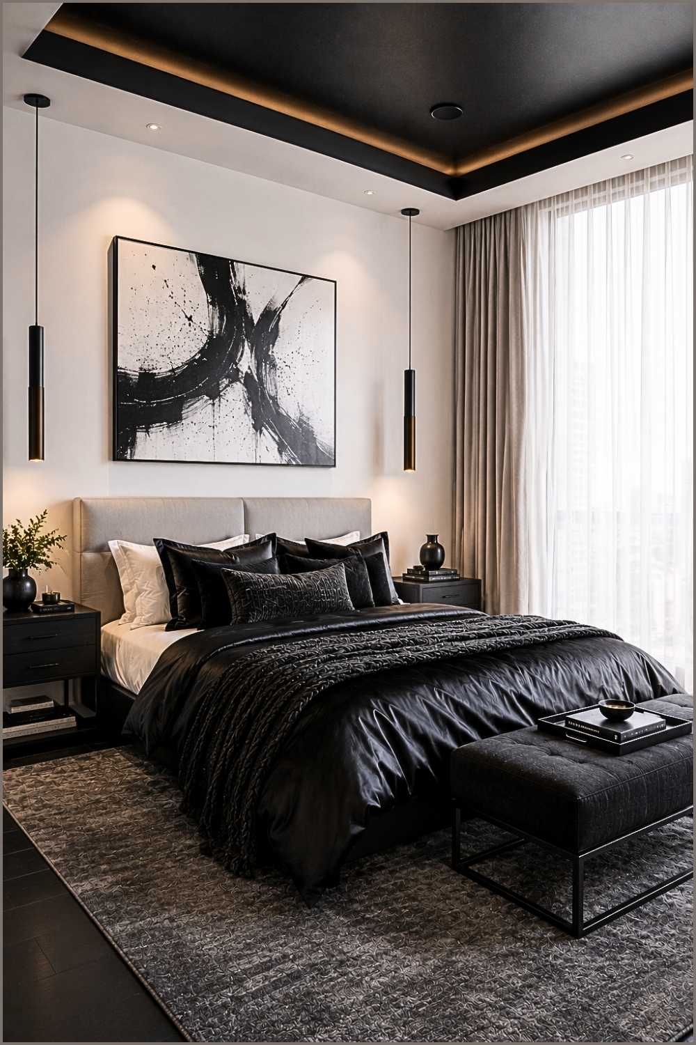 Contemporary Black Ceiling Bedroom