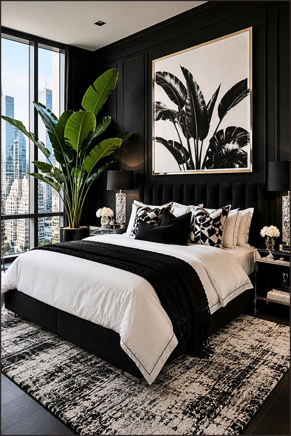 Luxury High-Rise Black Accent Bedroom