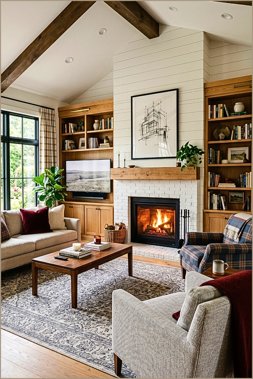 Modern Farmhouse Fireplace & Bookcases