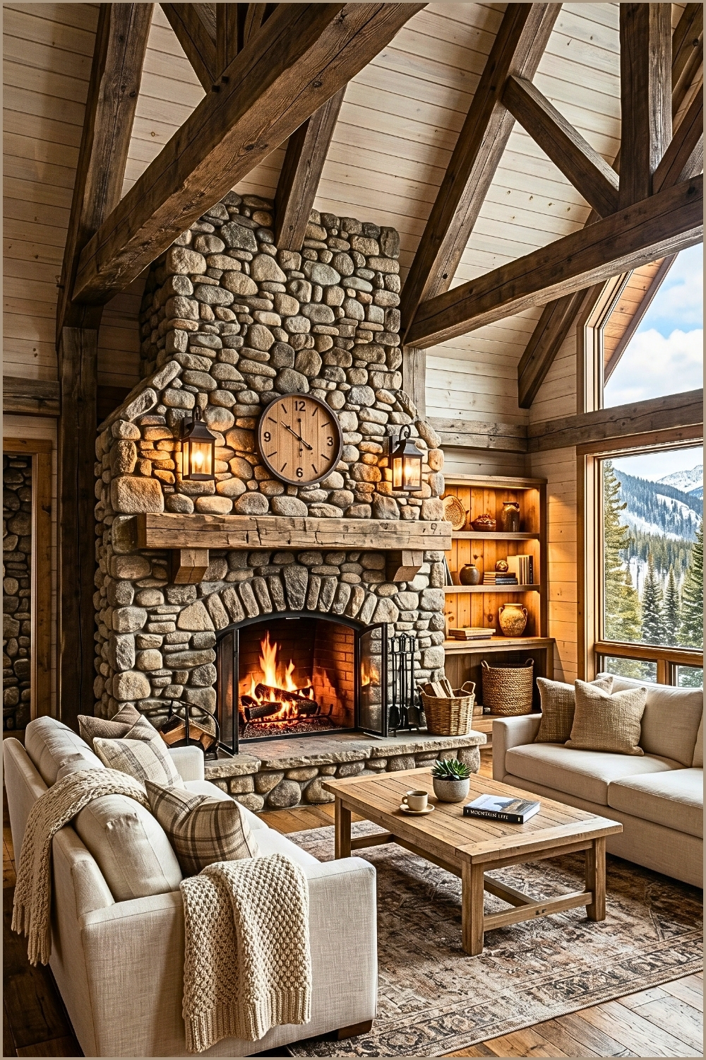 Vaulted Timber A-Frame with Stone Hearth