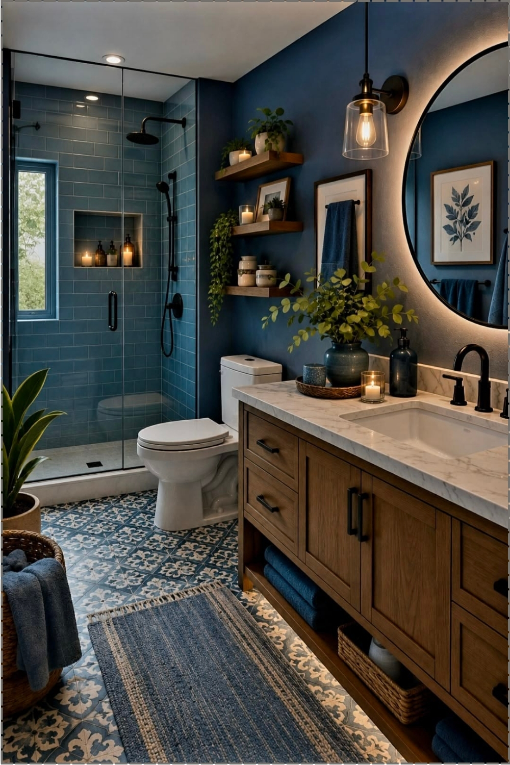 Moody Navy Bathroom