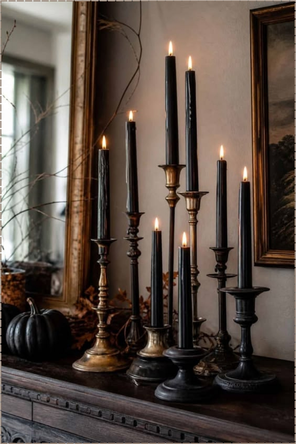 Black Taper Candle Mantel