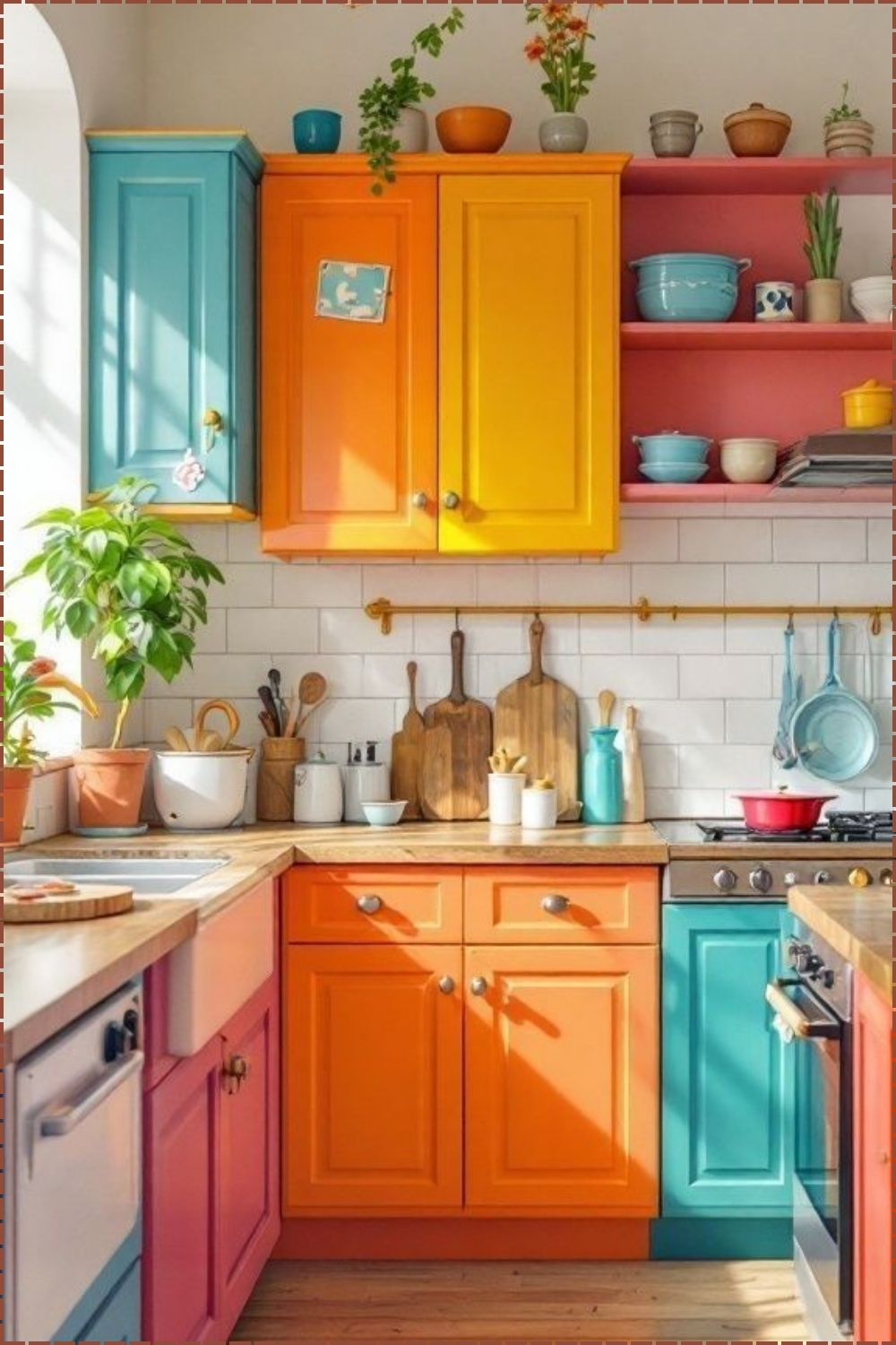 Bright Color Block Kitchen