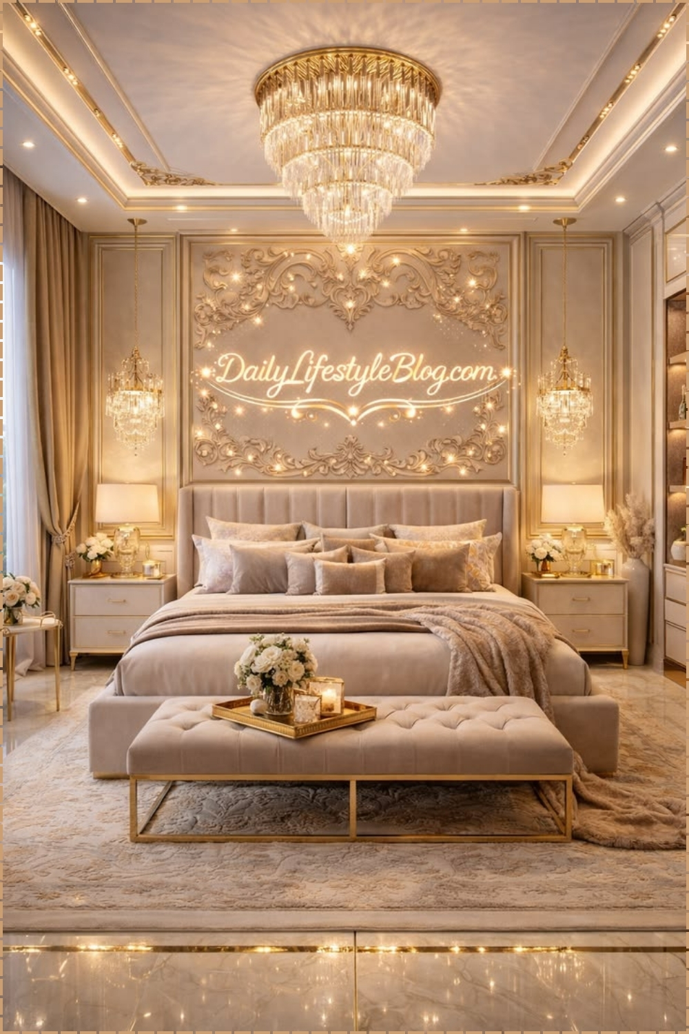 Glam Gold Chandelier Bedroom