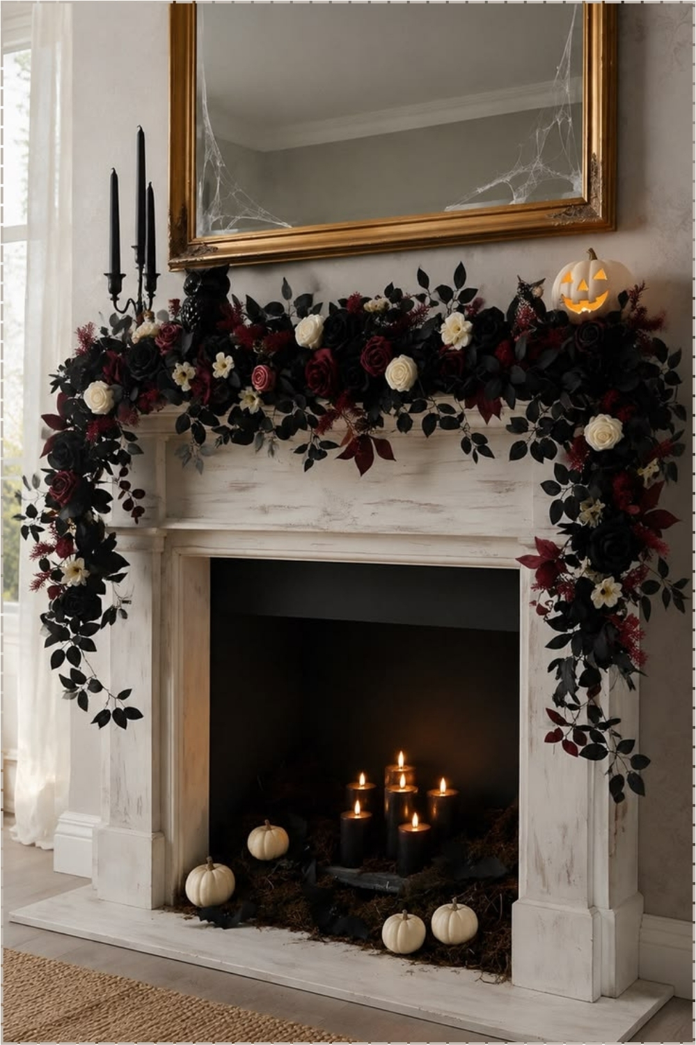 Gothic Floral Halloween Mantel