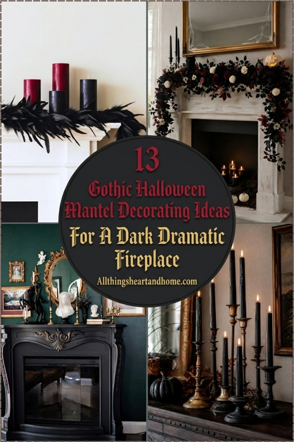 _Gothic Halloween Mantel Decorating Ideas For A Dark Dramatic Fireplace