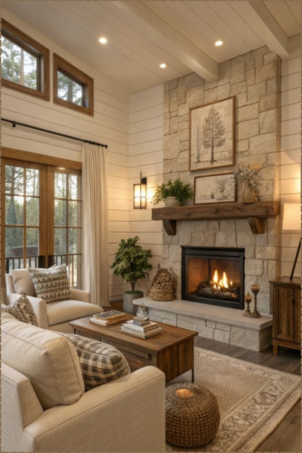 Modern Farmhouse Stone Fireplace
