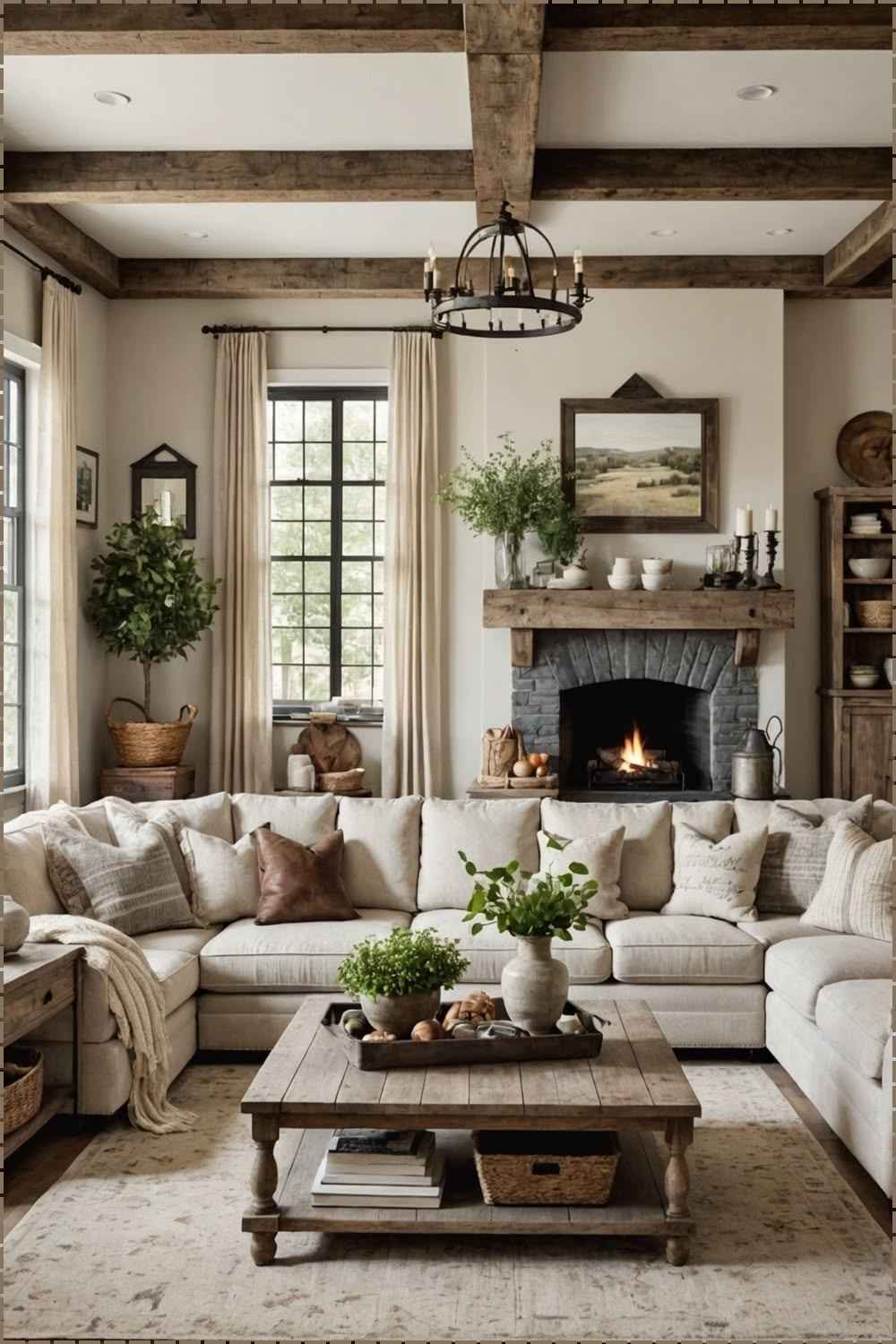 Rustic Beamed Farmhouse Living
